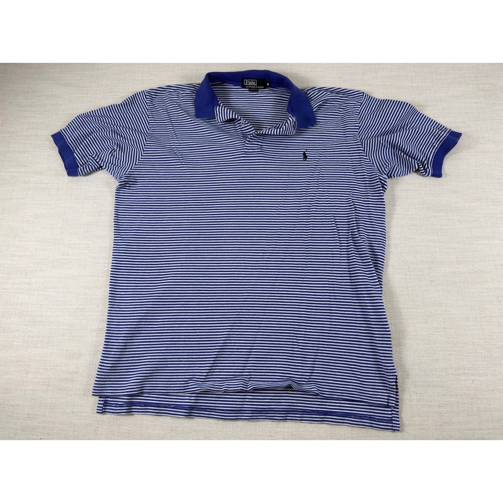 Polo Ralph Lauren Mens XL Blue White Striped Short Sleeve Cotton Polo Shirt